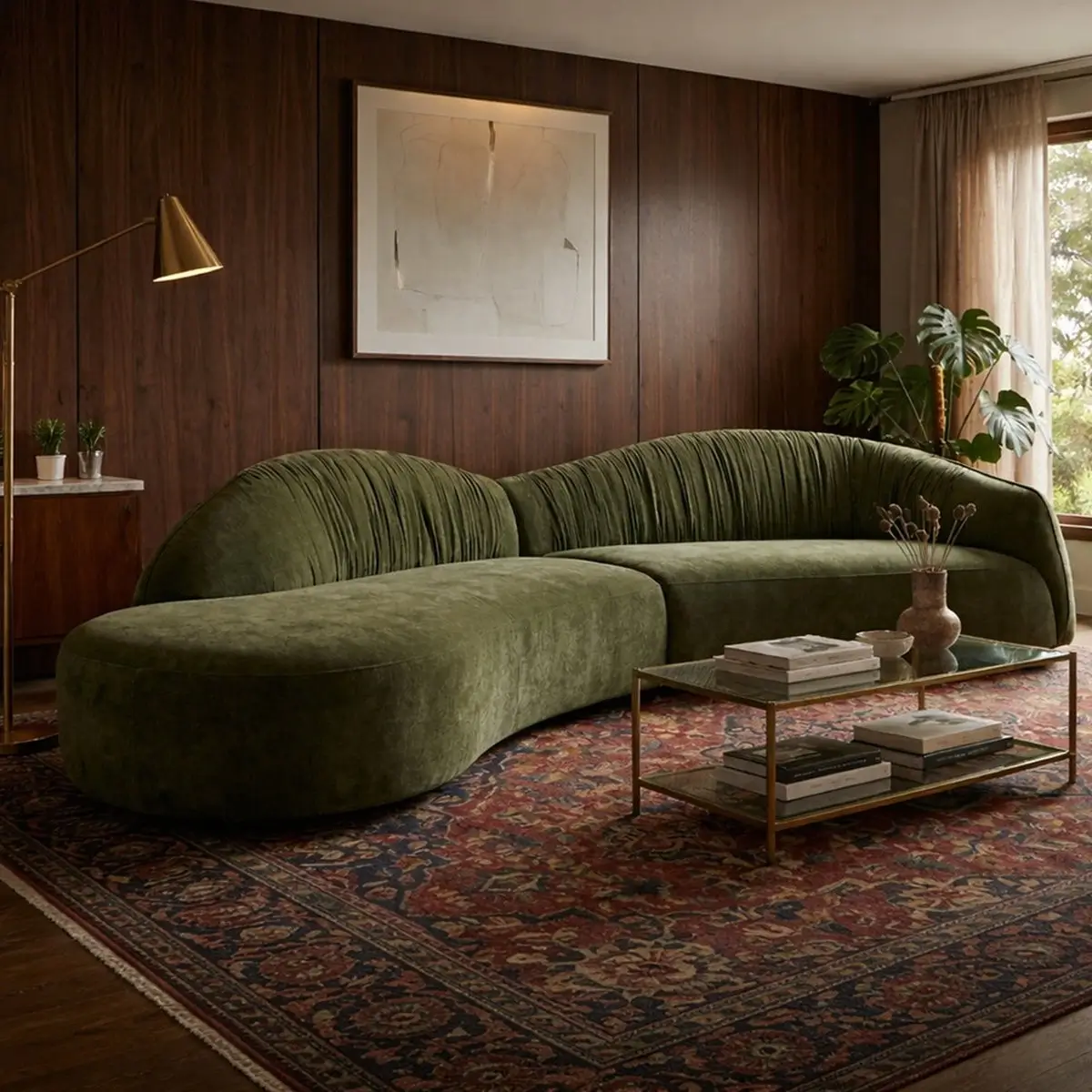 Olive Velvet Serpentine S-Sofa