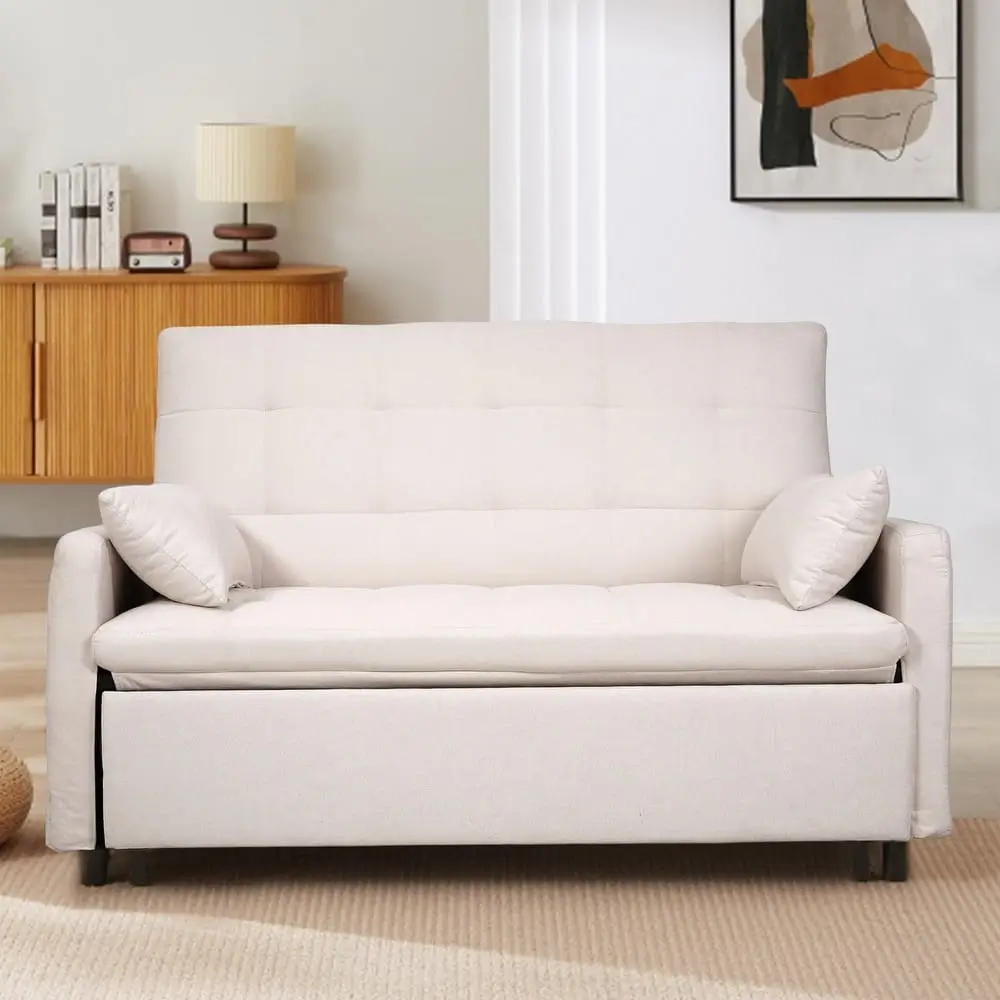Ivory Convertible Loveseat Pull-Out Sofa Bed