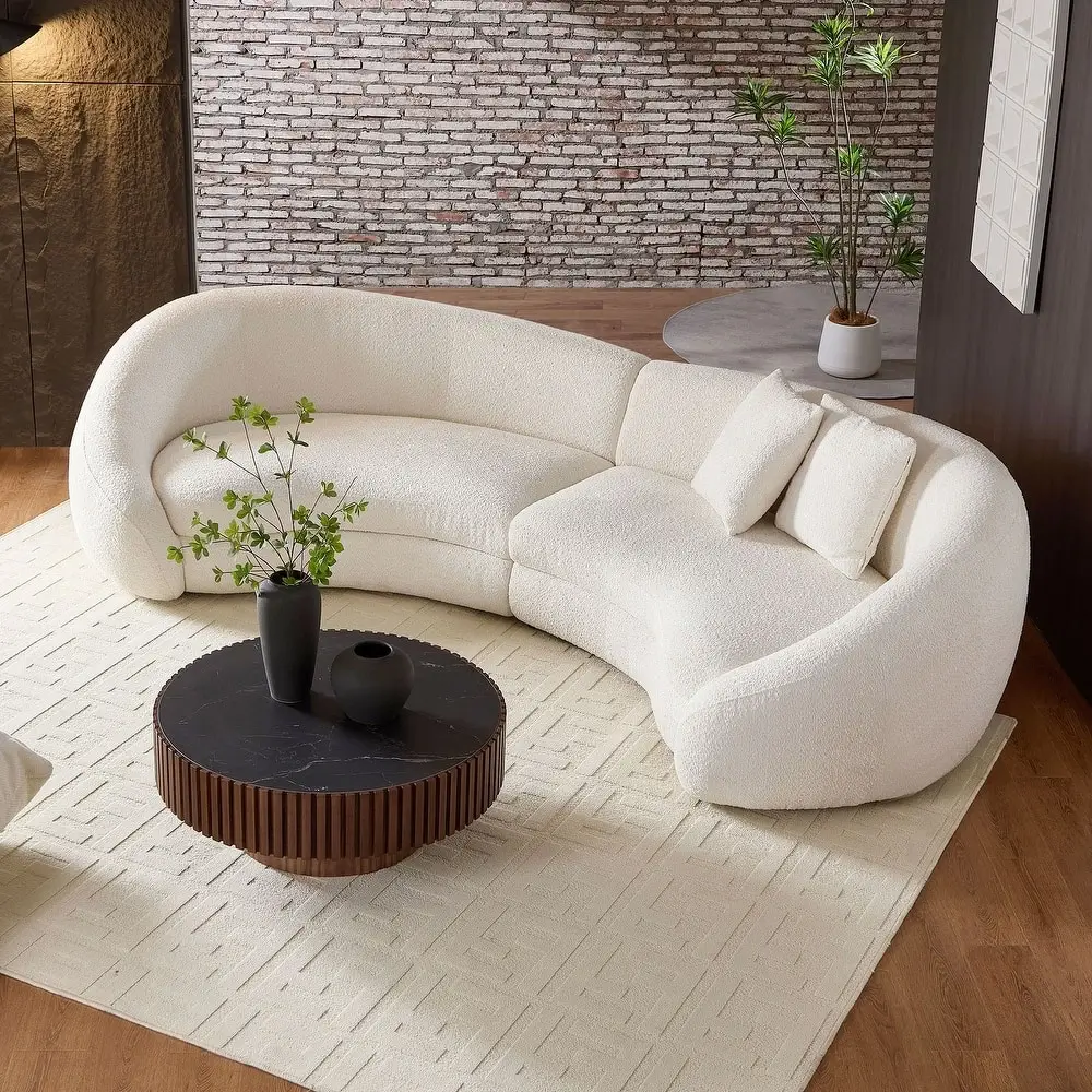 Cream Boucle Curved Sectional Sofa Horseshoe Shape