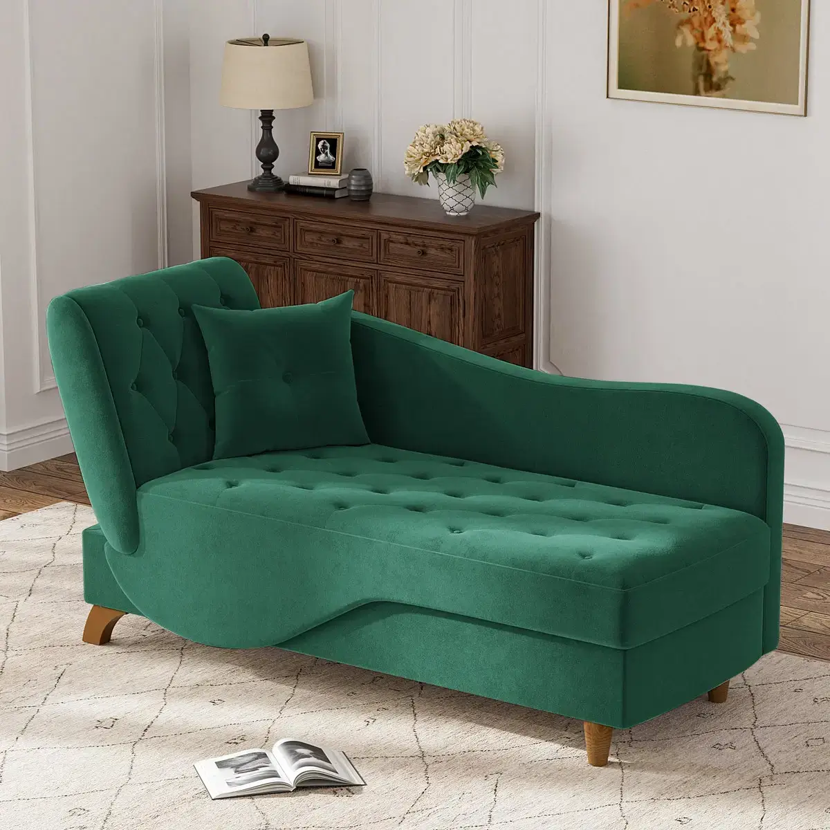 Emerald Velvet Wraparound Tufted Deewan