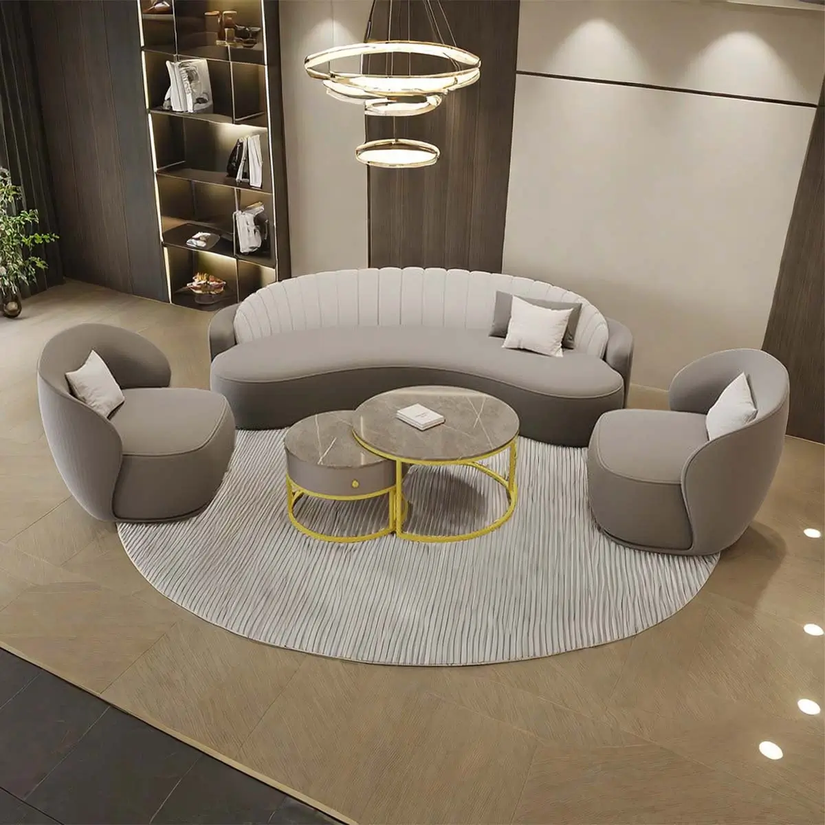Greige Fluted Curved Sofa Set