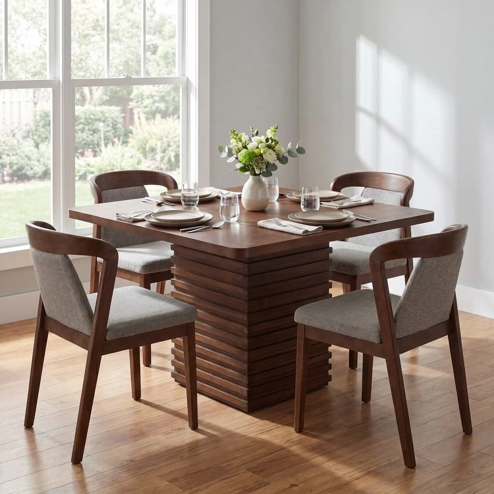 Walnut Square 5-Piece Slatted-Base Dining Set
