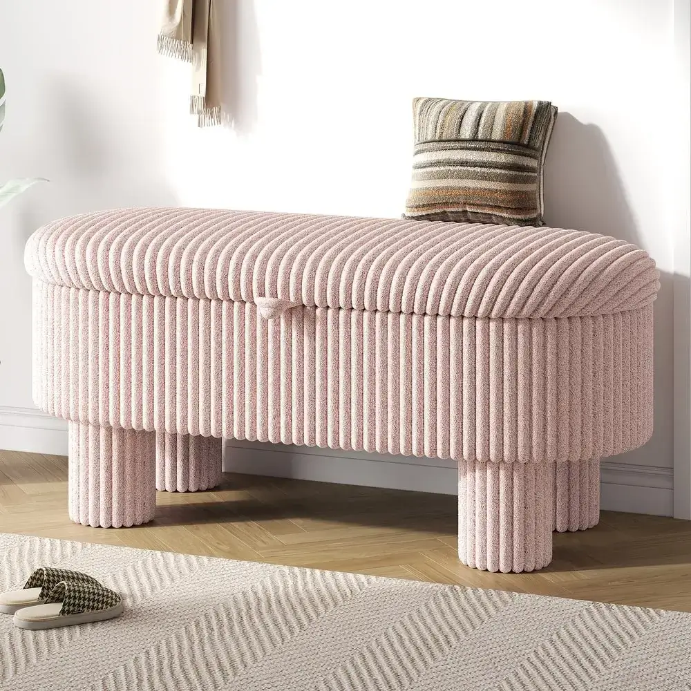Blush Corduroy Ribbed Storage Bench
