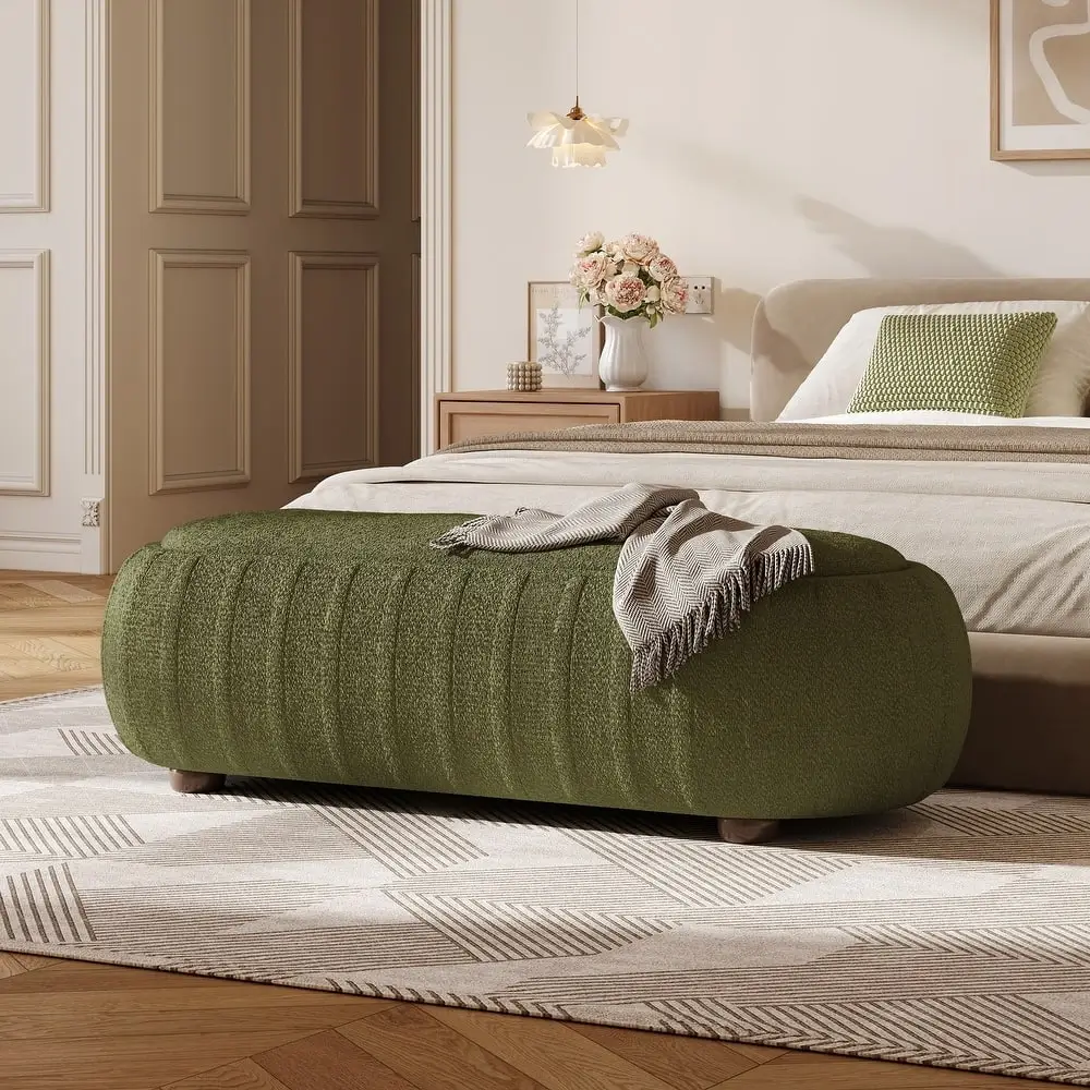 Olive Boucle Capsule Bench Ottoman