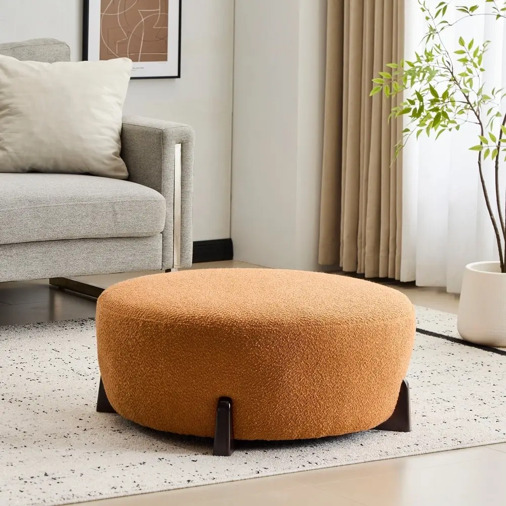 Amber Boucle Round Drum Ottoman