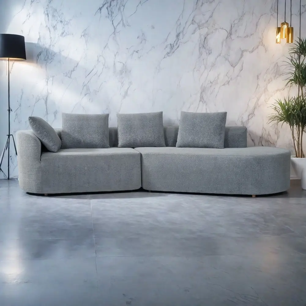 Gray Curved 4 Seater Sectional Sofa with Chaise