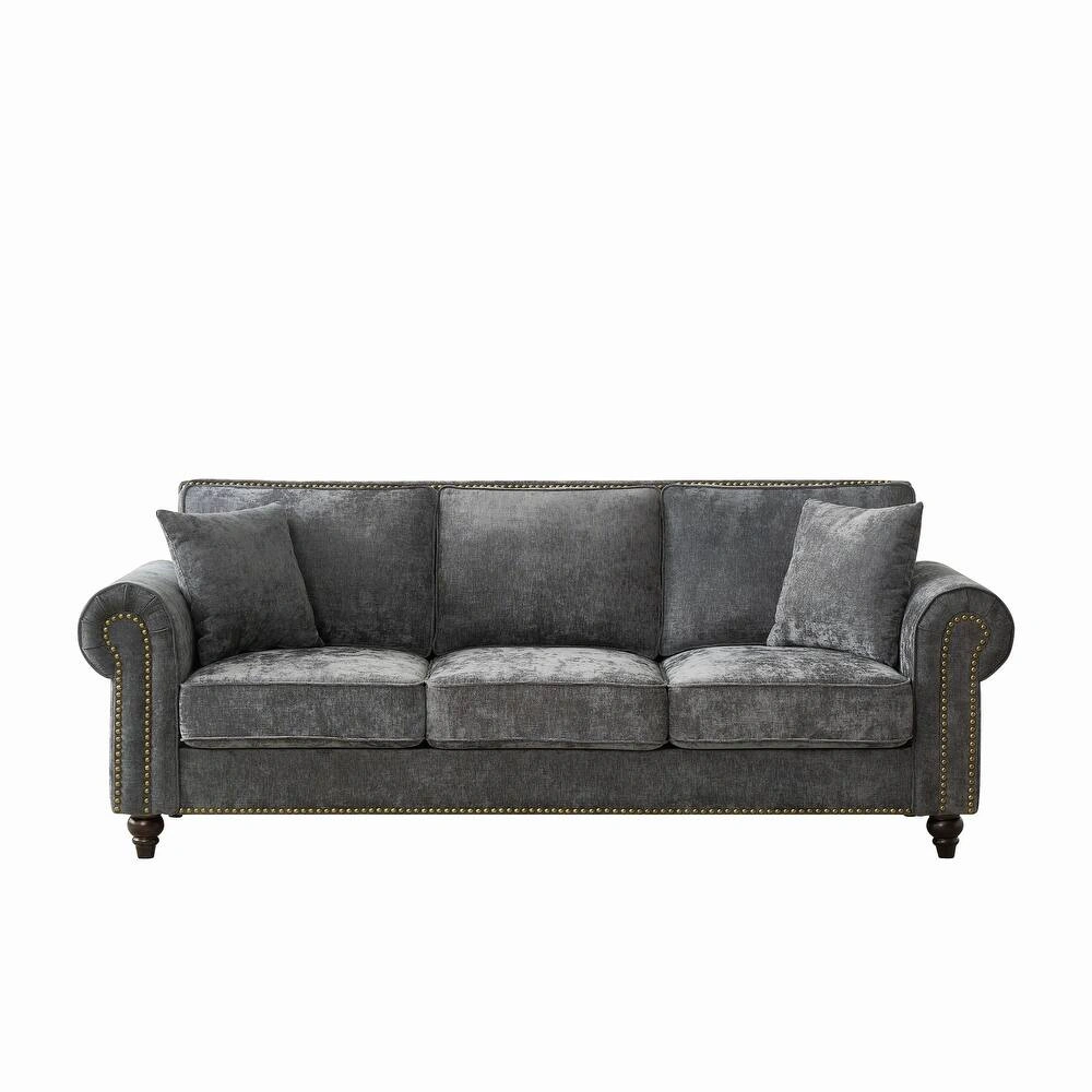 Chenille 3 Seater Sofa with Nailhead Trim