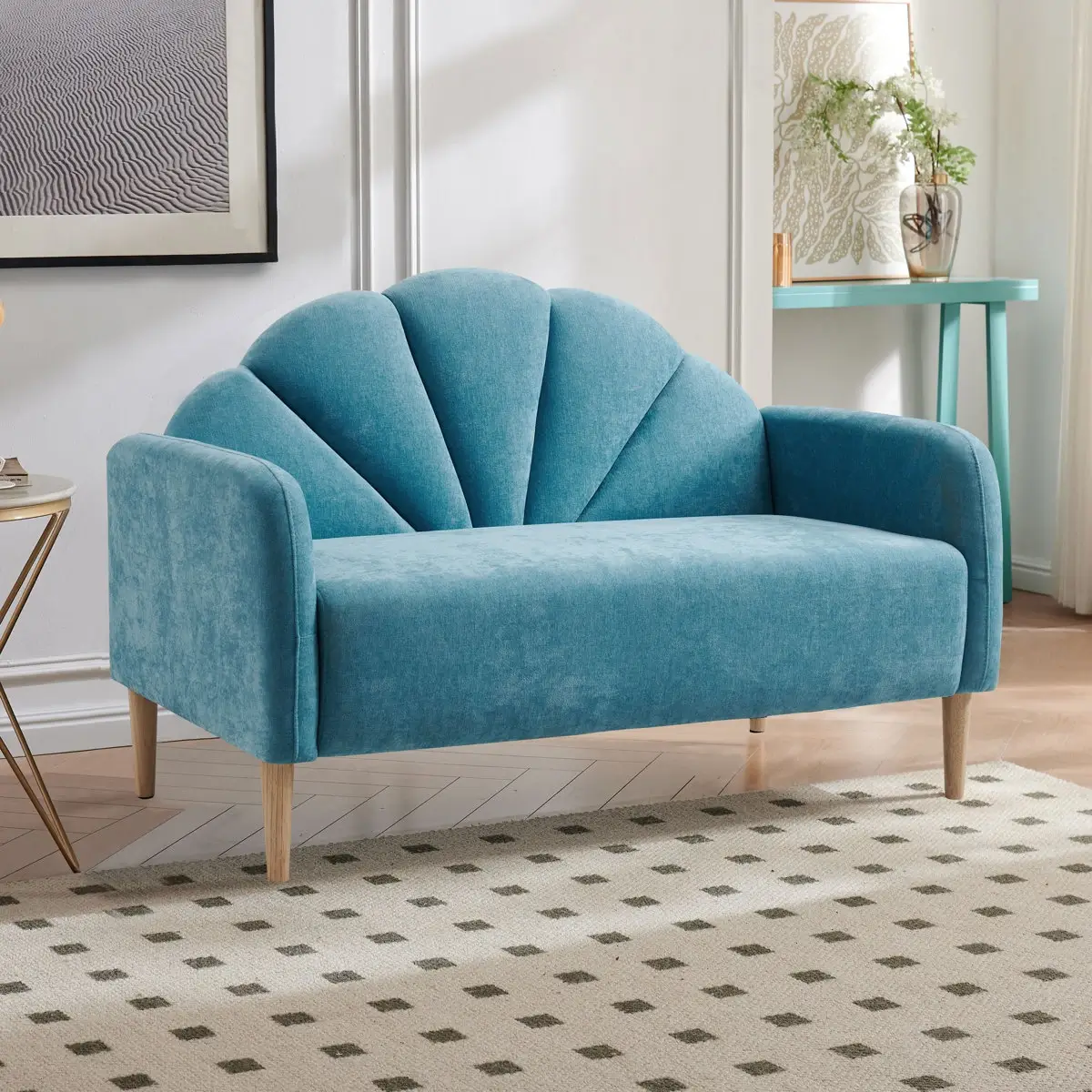 Billijo Scalloped Back Velvet Loveseat