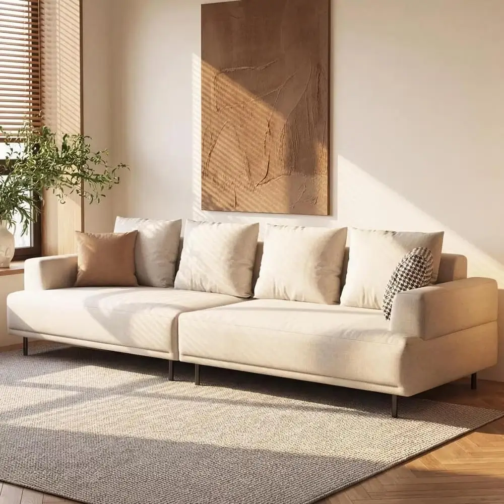 Caramel Boucle Modular 4 Seater Sofa Bubble Back