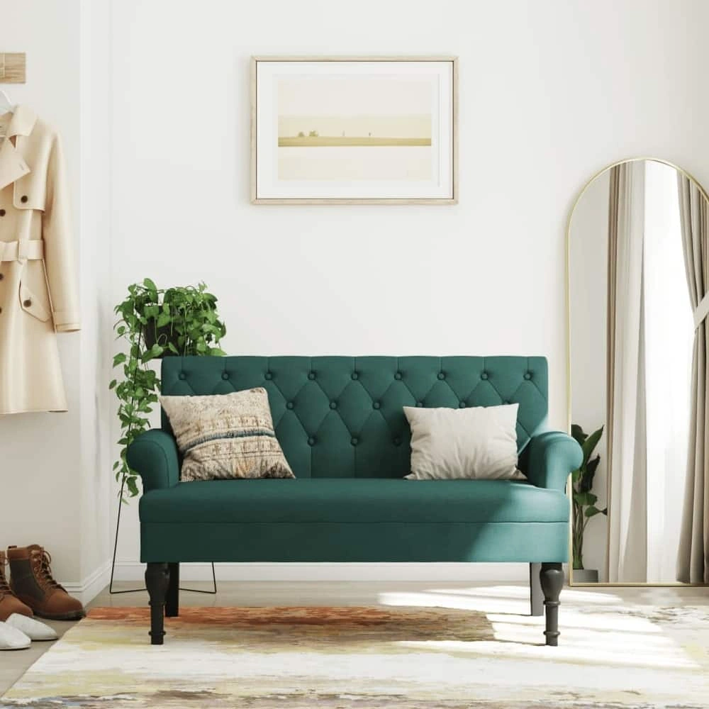 Button Tufted Two Seater Sofa with Rolled Arms and Turned Wood Legs