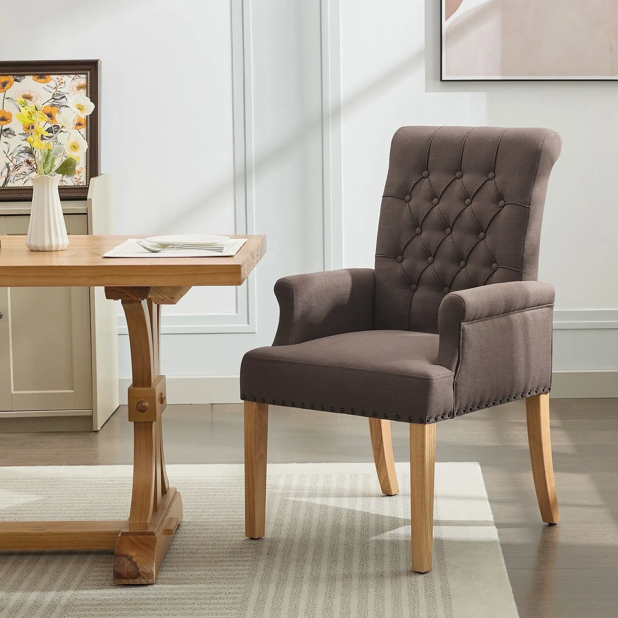 Fabric Upholstered Dining Chair with Arms