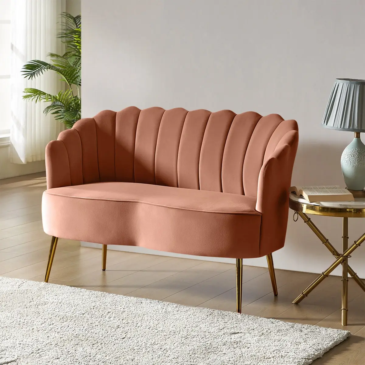 Hendrix Velvet Scalloped Loveseat