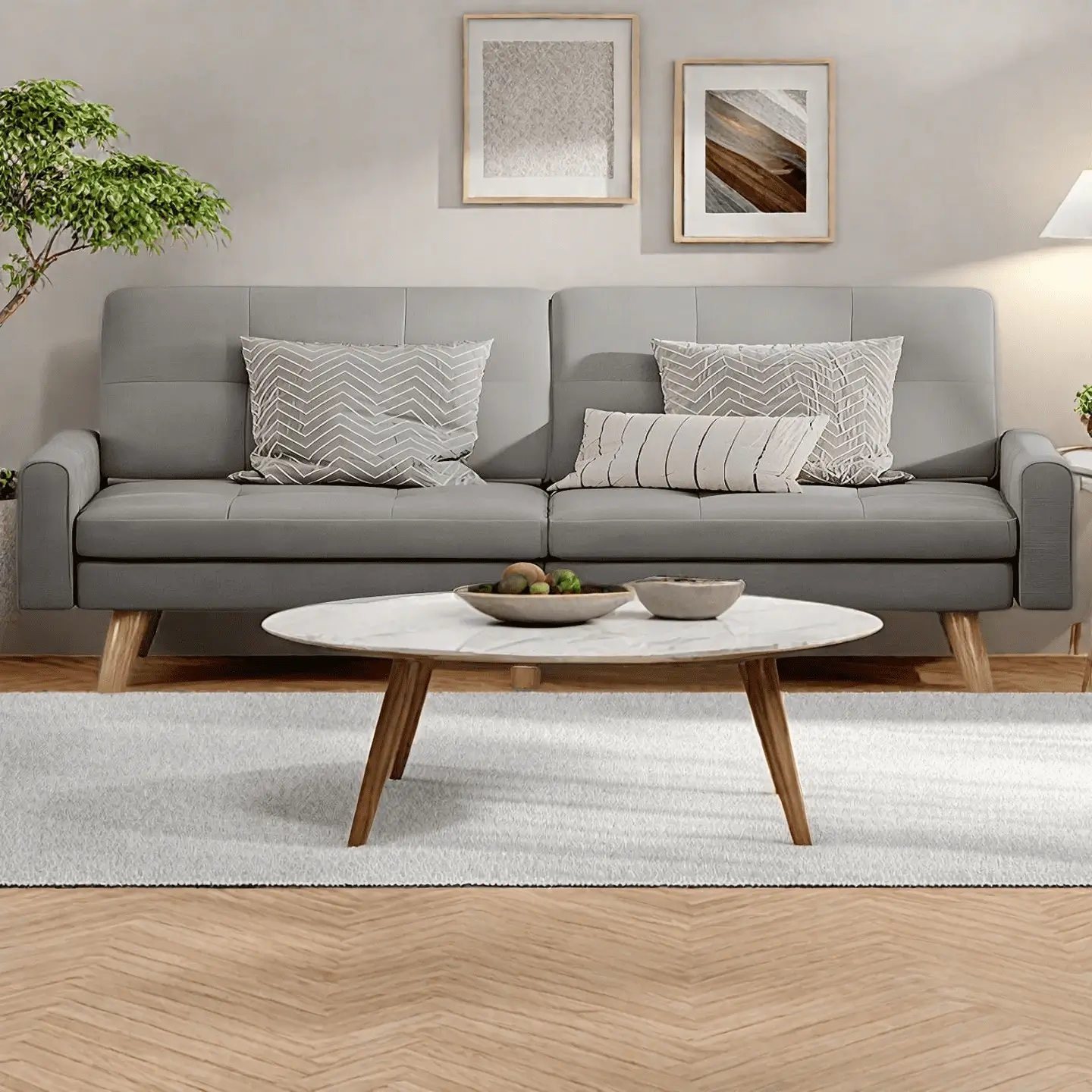 2-in-1 Scandinavian Fabric Futon Sofa Bed