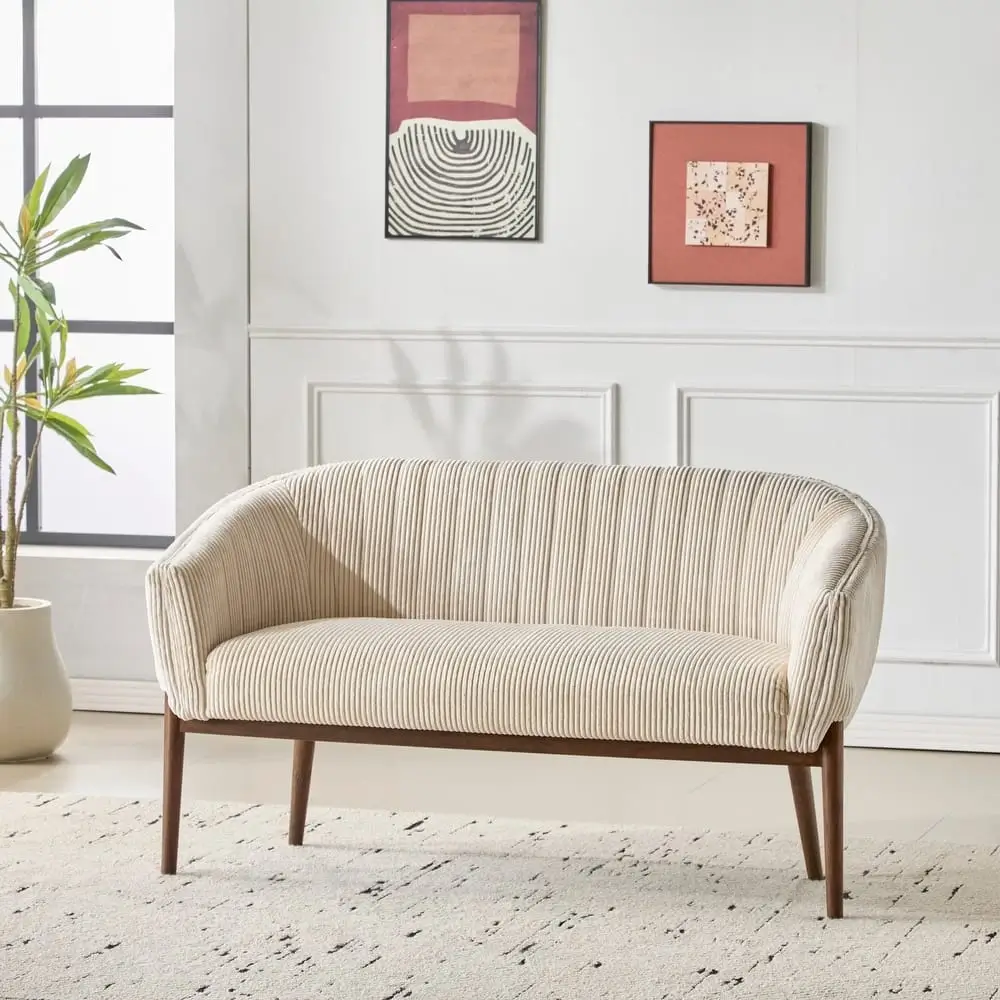 Mid Century Corduroy Barrel Back Loveseat