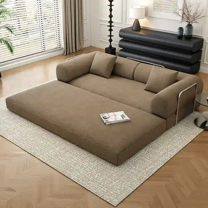 Corduroy Double Sofa Bed Chrome Side Handles