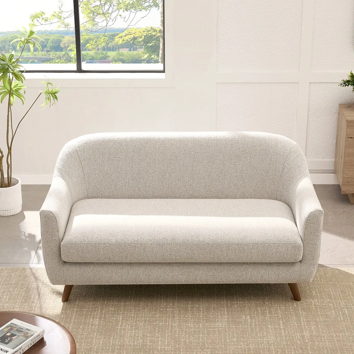 Modern Curved Arm Boucle Loveseat
