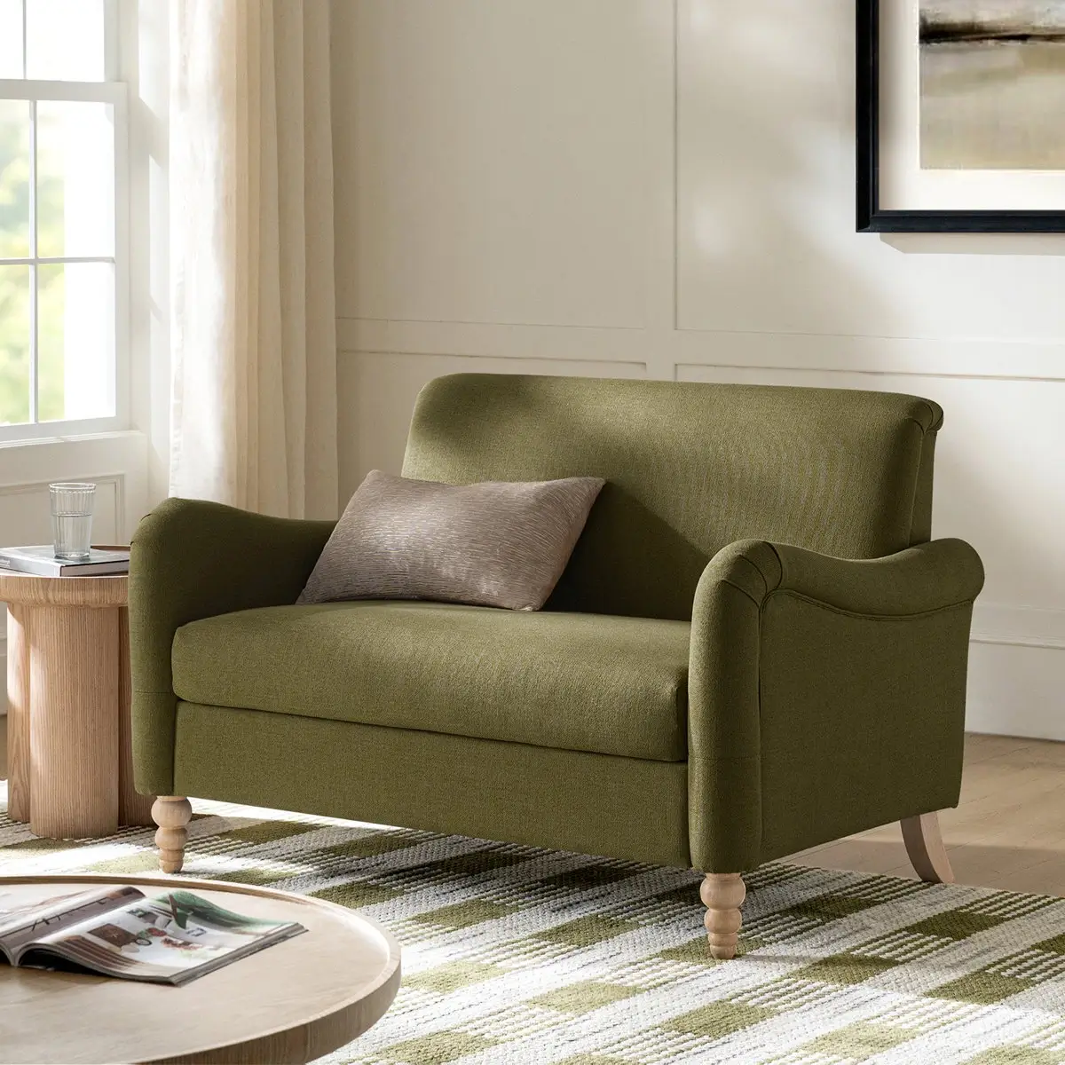 Terren Farmhouse Linen Loveseat