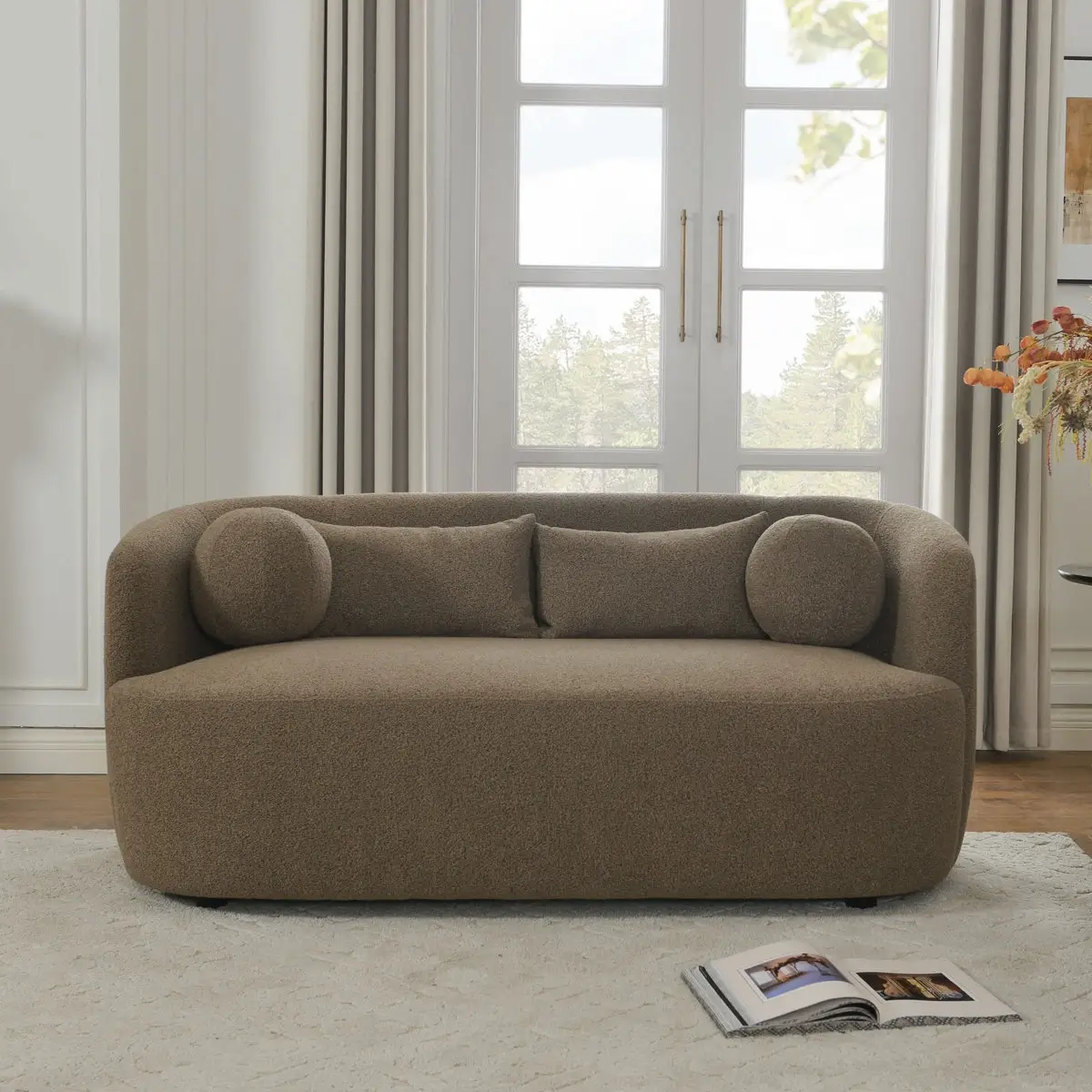 Wide Boucle Loveseat Sofa