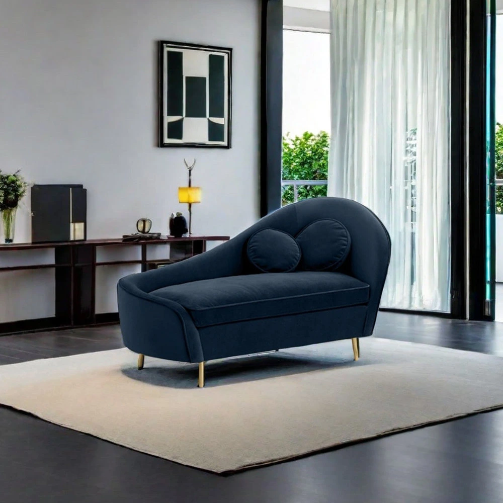 Compact Navy Velvet Curved Deewan