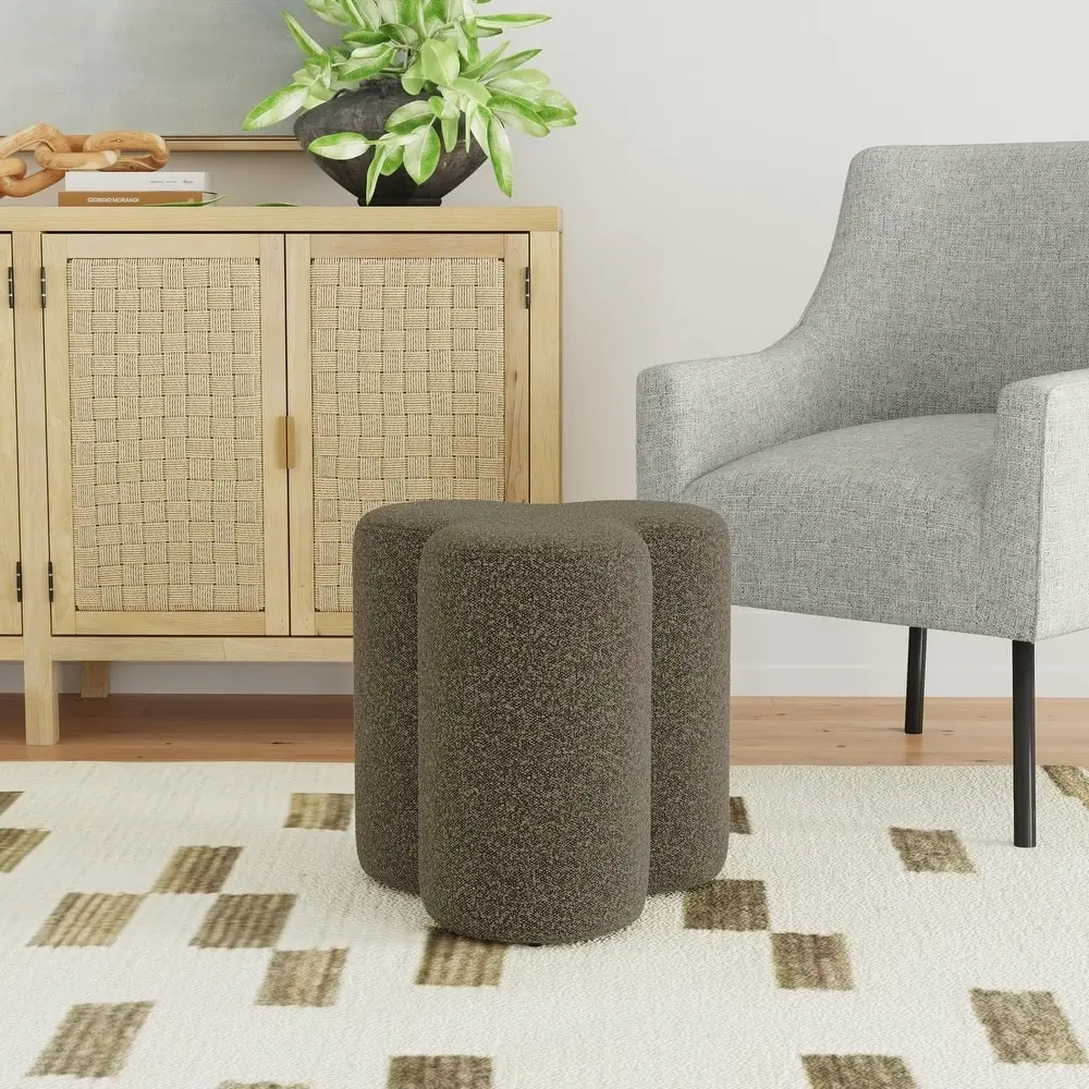 Taupe Boucle Clover Ottoman Pouf