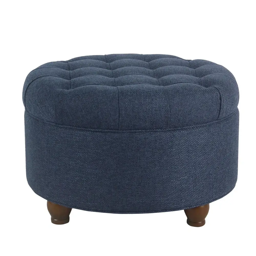 Navy Tufted Round Storage Ottoman
