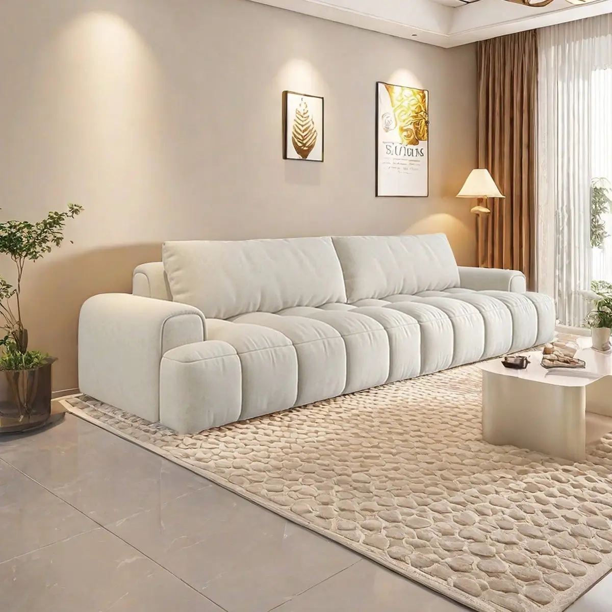 Blush Pink Velvet Ridged Channel Sofa Brass Ball Feet