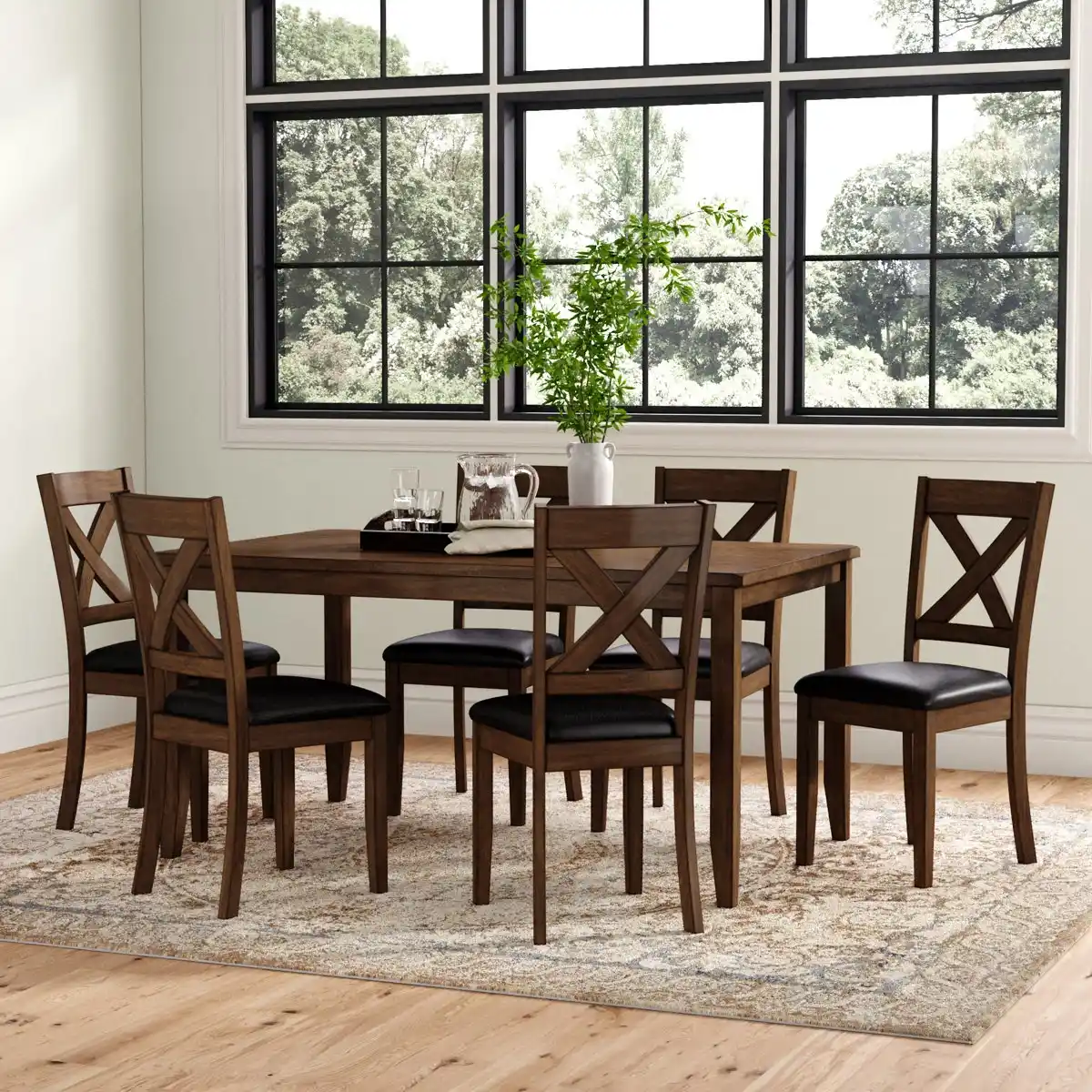 Brown Wood Farmhouse Crossback Dining Set