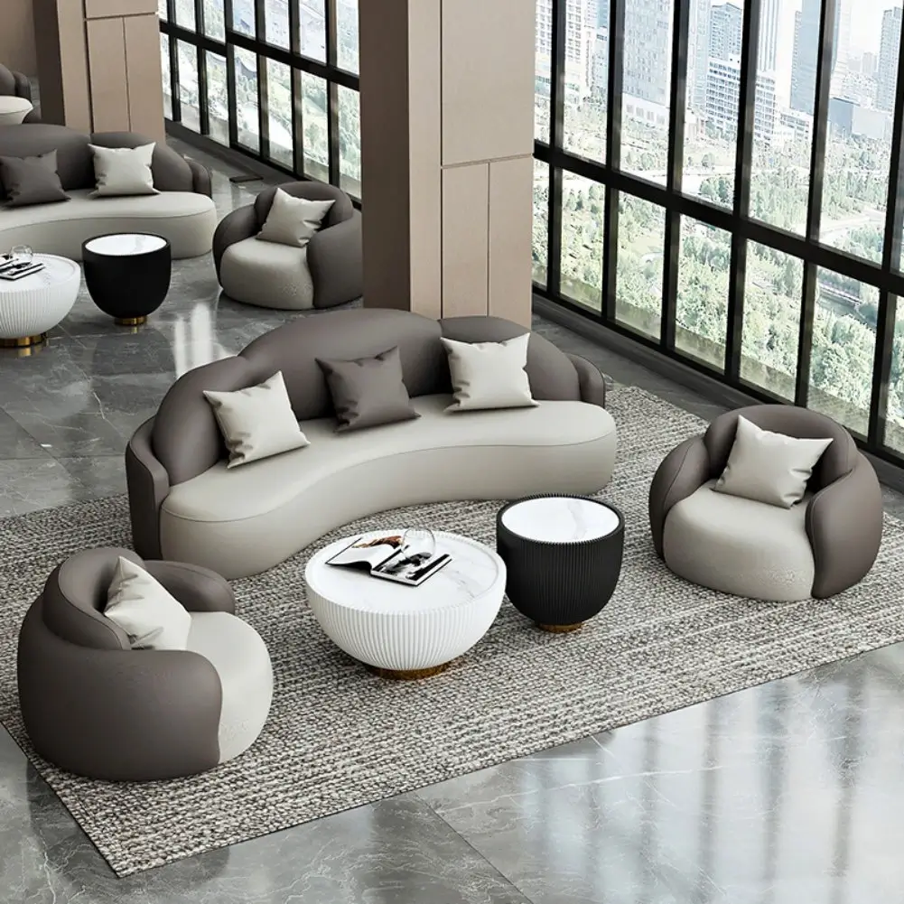 Two-Tone Curved Sofa Set with Bubble Back and Round Armchairs