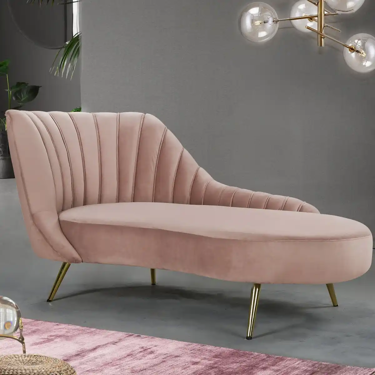 Blush Pink Channel Tufted Curved Deewan