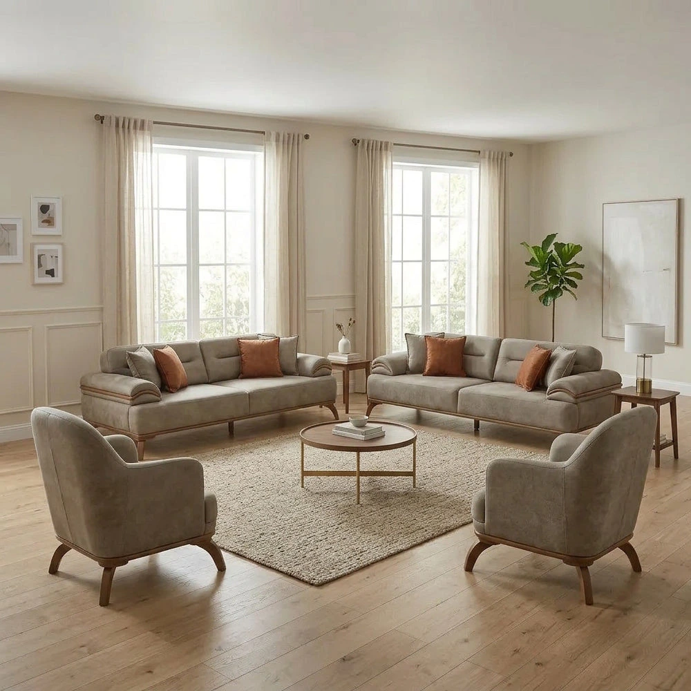 Taupe Wingback Traditional Sofa Set