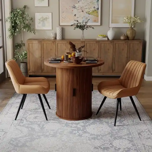 Walnut Drum-Base 3-Piece Dining Set
