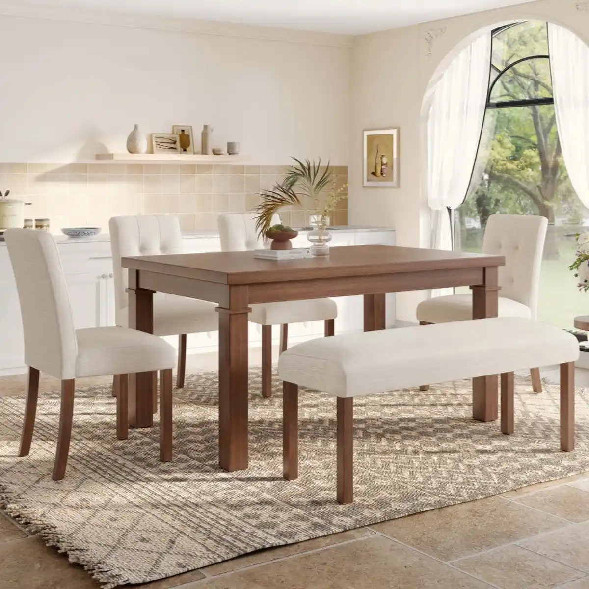 Walnut 6-Piece Set with Dining Bench