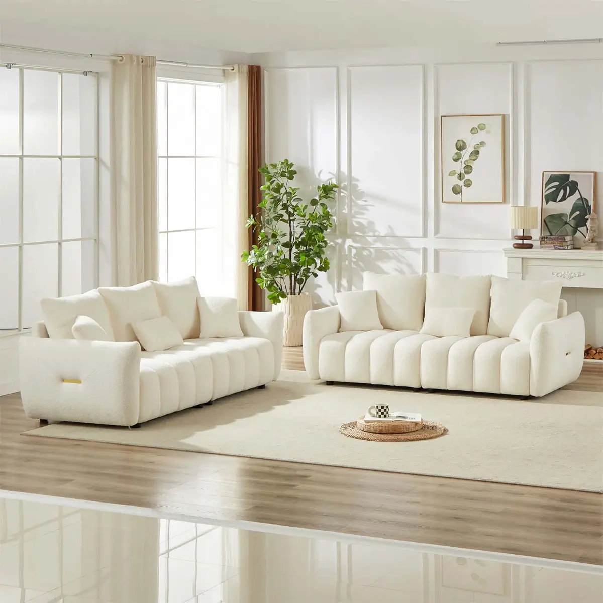 Cream Boucle Plush Cloud Sofa Set