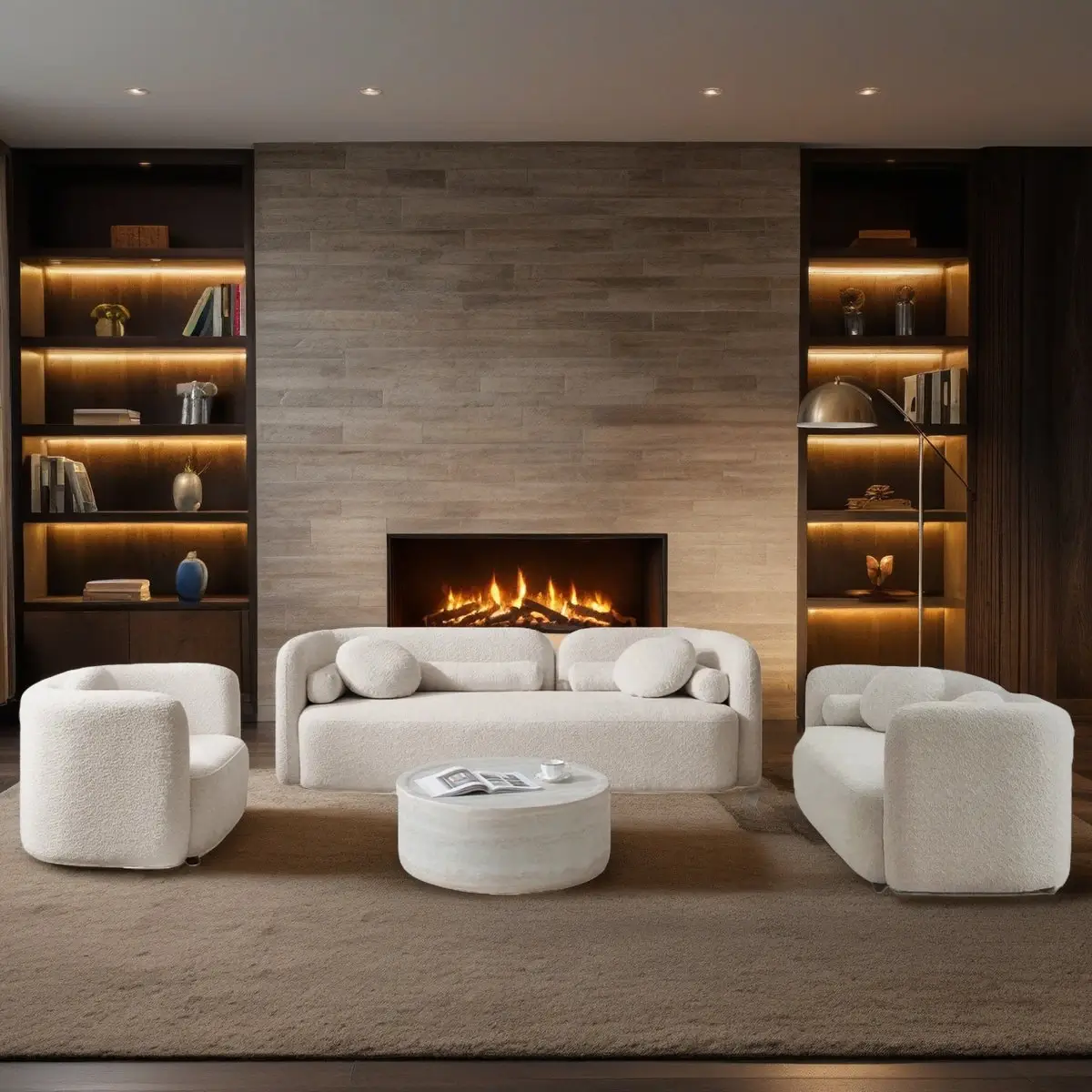 Cream Boucle Minimalist Sofa Set