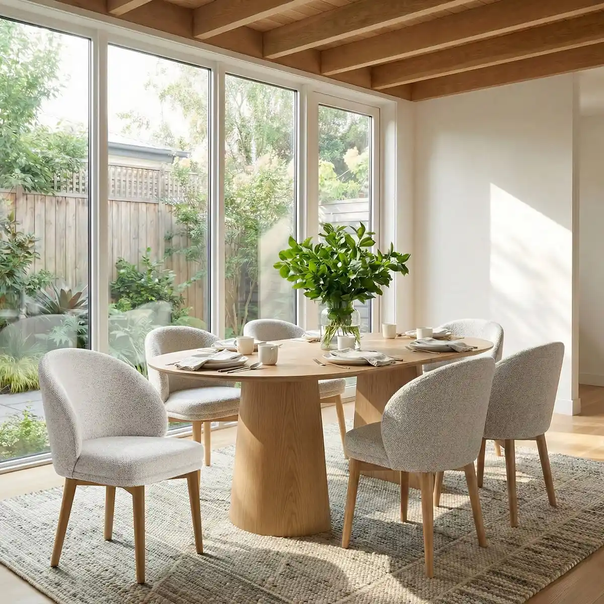 Oak Oval Pedestal Set with Barrel Chairs