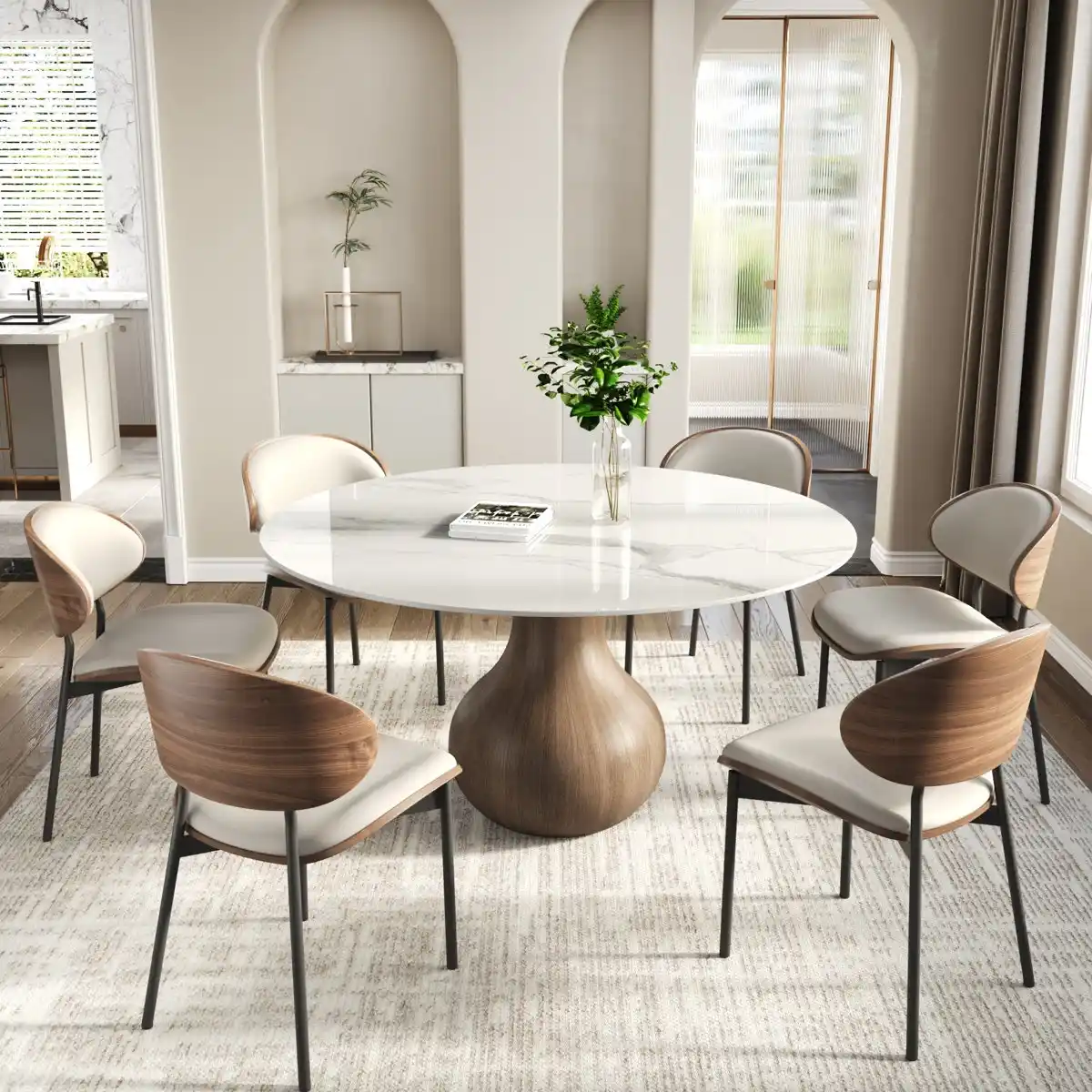 Marble-Top Bentwood Chair Dining Set