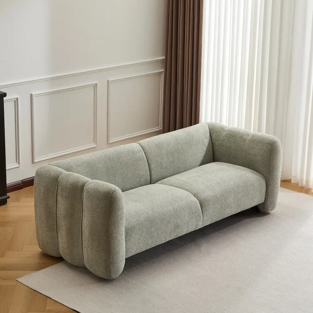 Sage Boucle Channel 3 Seater Sofa with No Legs