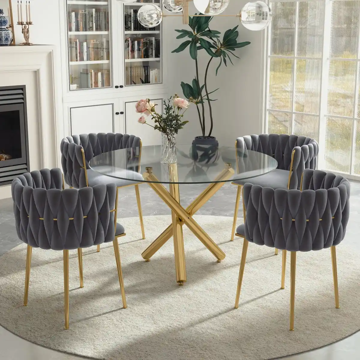 Glass-Top Gold Frame Dining Set