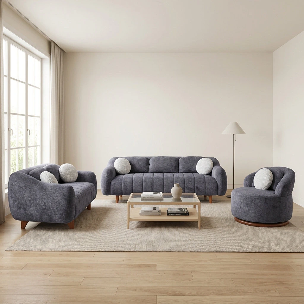 Charcoal Corduroy 3-Piece Sofa Set