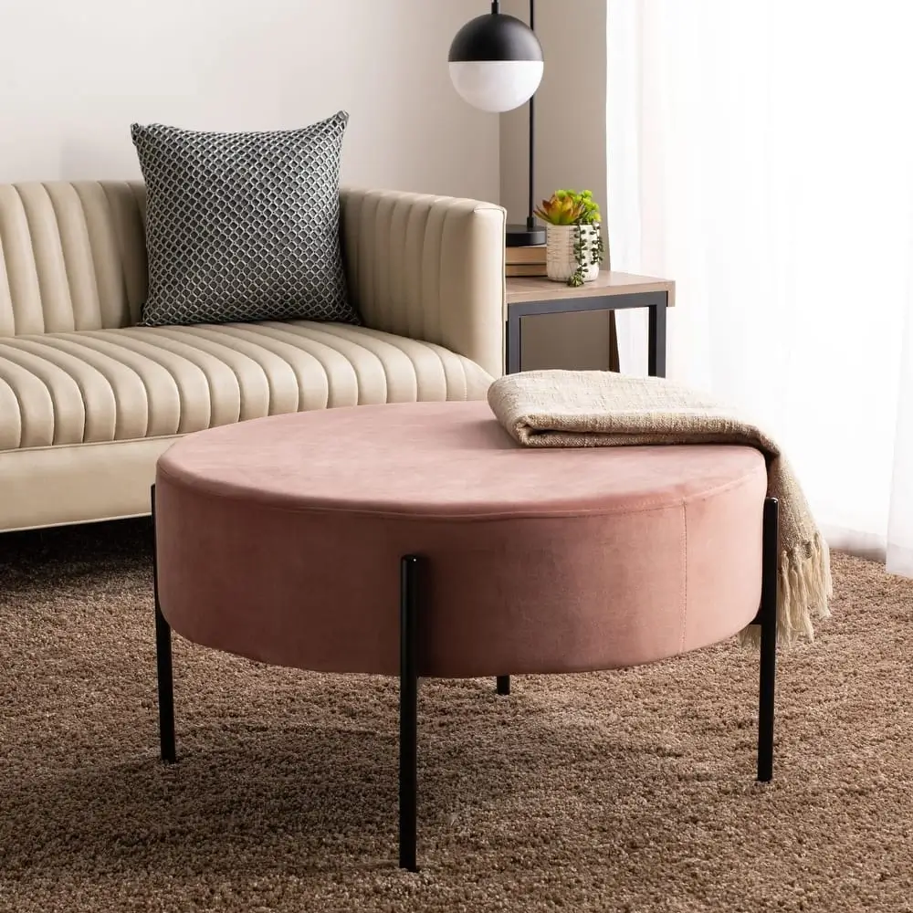 Blush Pink Velvet Cocktail Ottoman