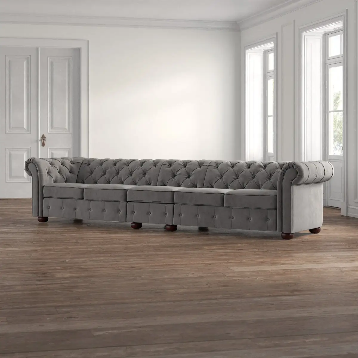 Charcoal Wide Sofa Horizontal Bubble Tufting Back and Seat