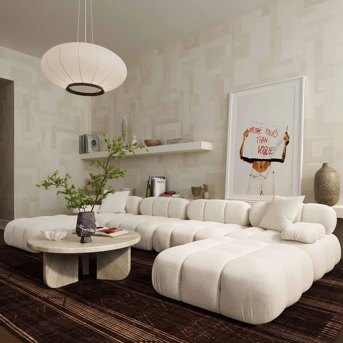 Cream Boucle Bubble-Tufted Modular Sectional