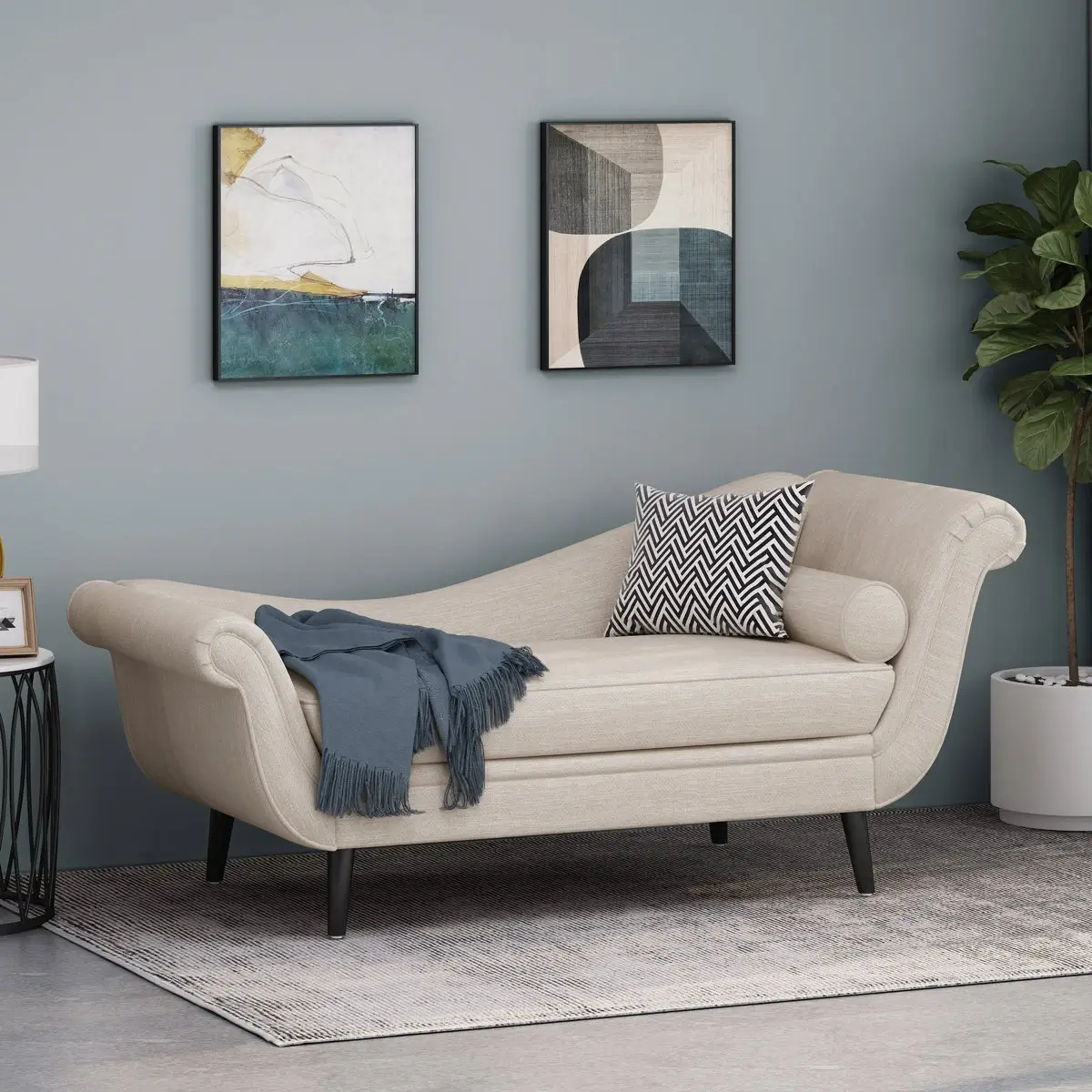 French Daybed Beige Linen-Look Deewan