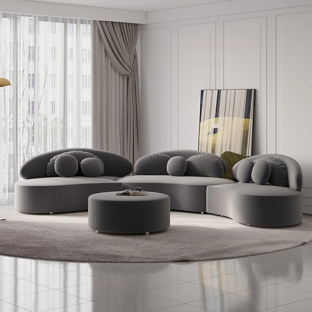 Grey Velvet Serpentine Modular Sectional