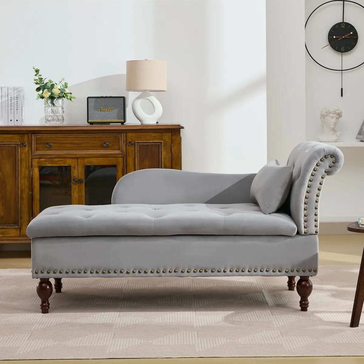 Nailhead Scroll Gray Velvet Deewan