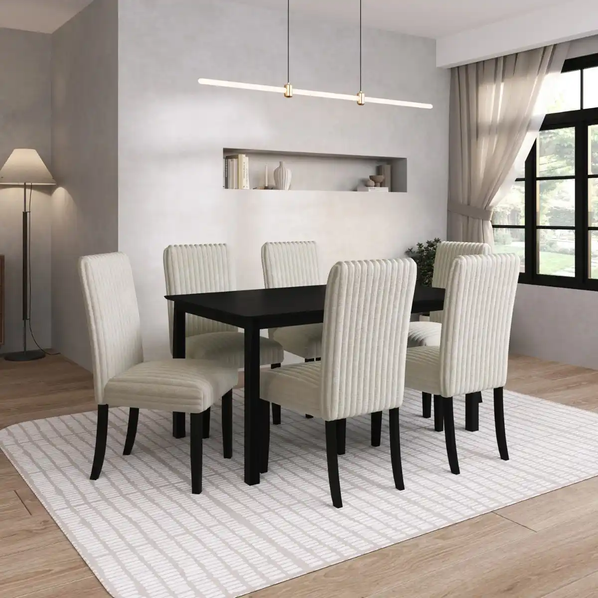 Black Wood Ribbed-Chair Dining Set