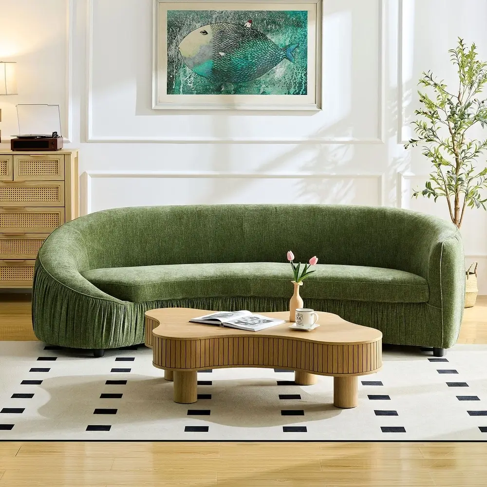 Cashew Green Curved 4 Seater Sofa with Arc Backrest